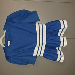 Vintage Blue Peplum Blouse with White Stripes Vicky Vaughn